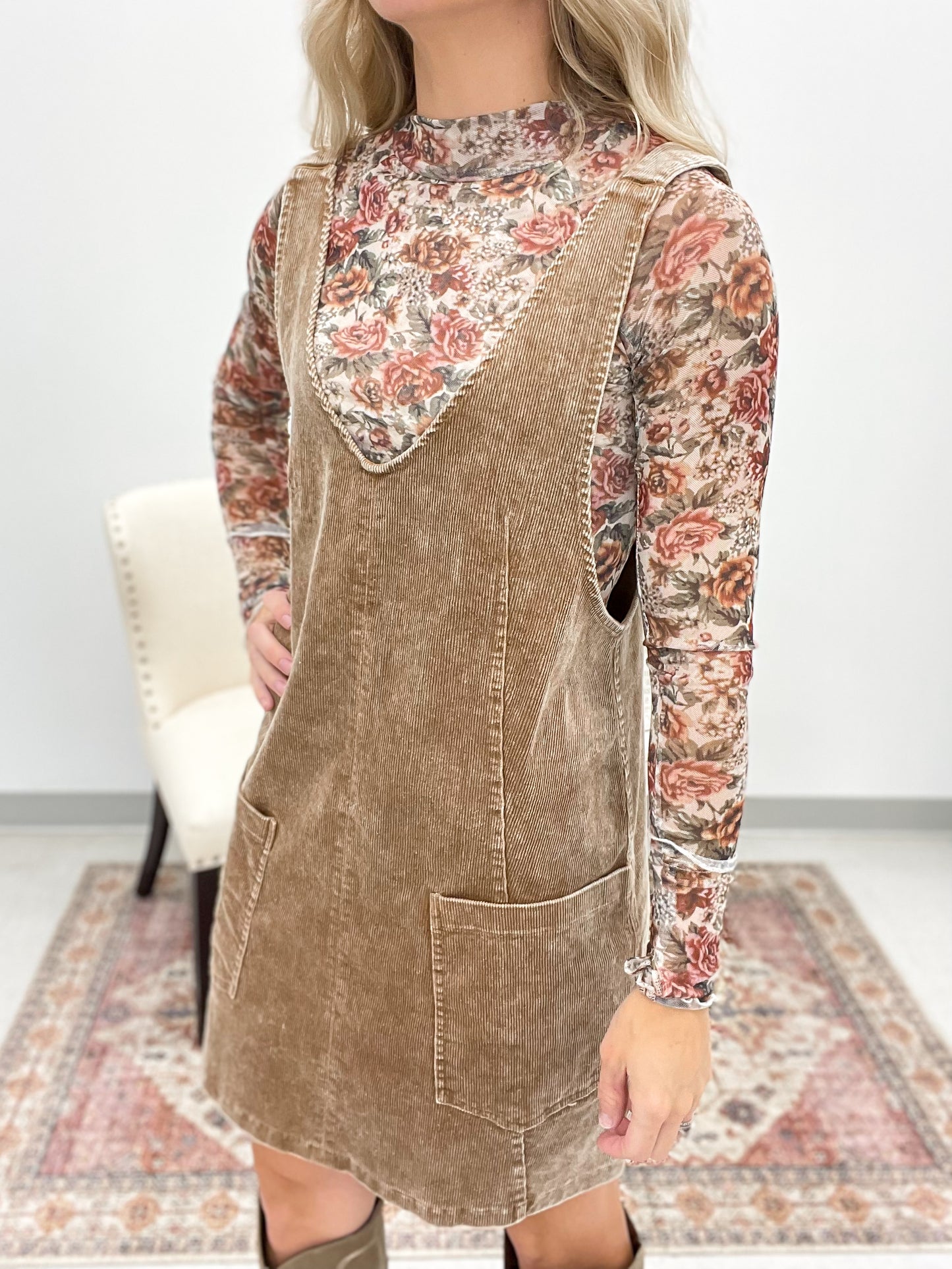 Stay Chic Washed Corduroy Dress Taupe