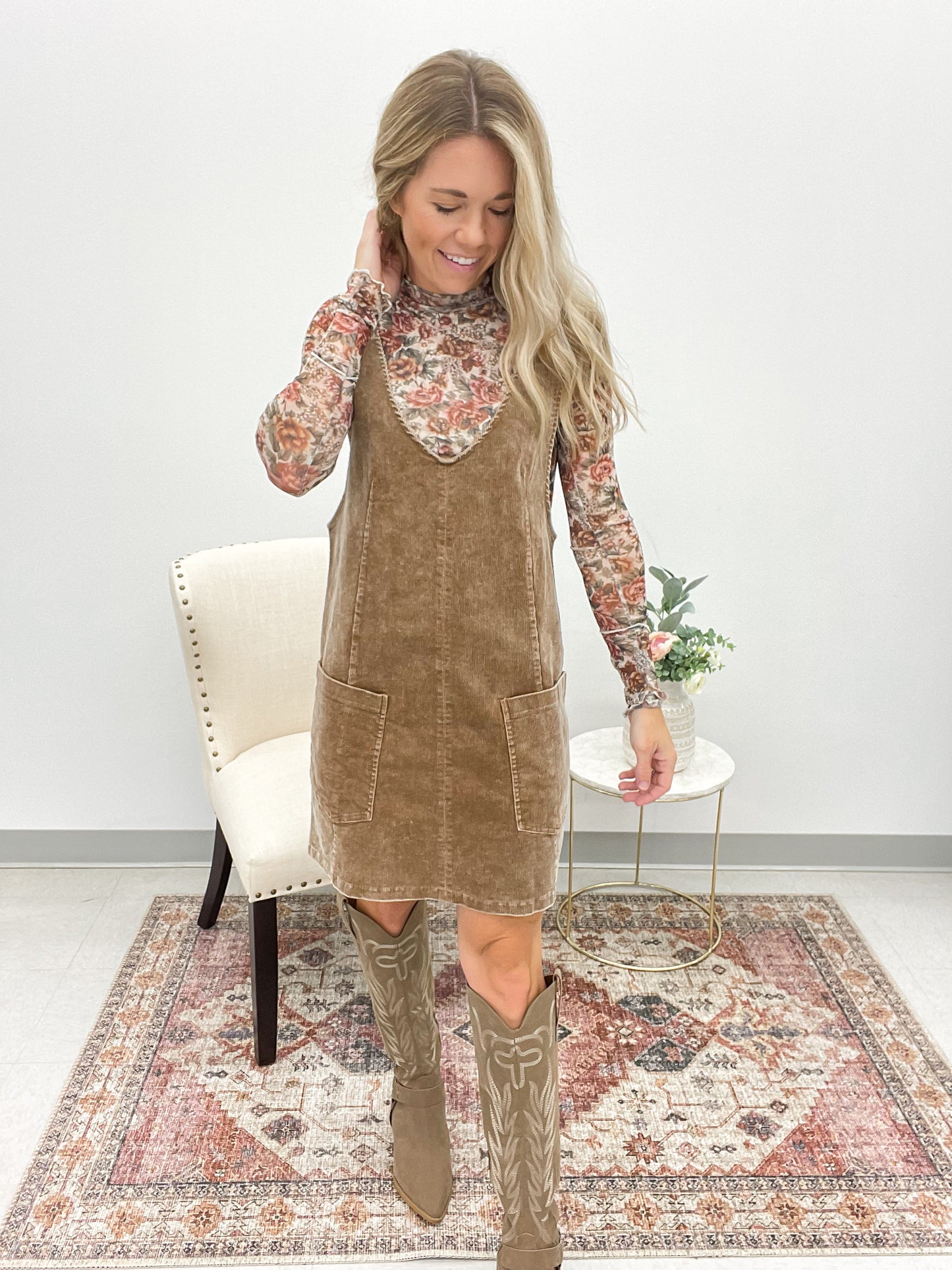Stay Chic Washed Corduroy Dress Taupe