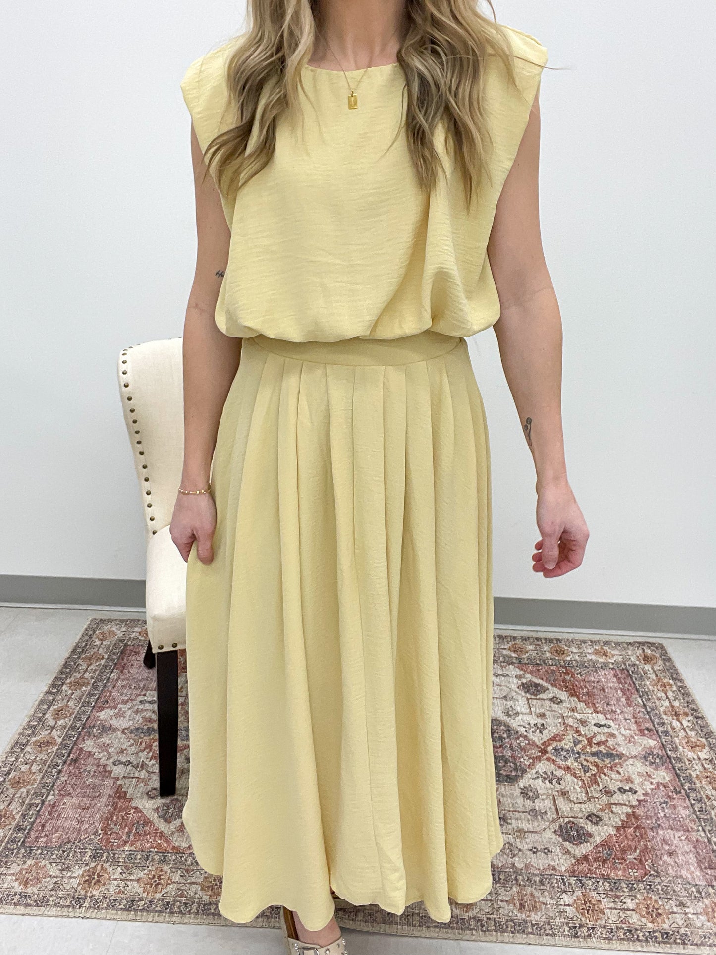 Double Take Sleeveless Top And Pleated Skirt Set Light Yellow