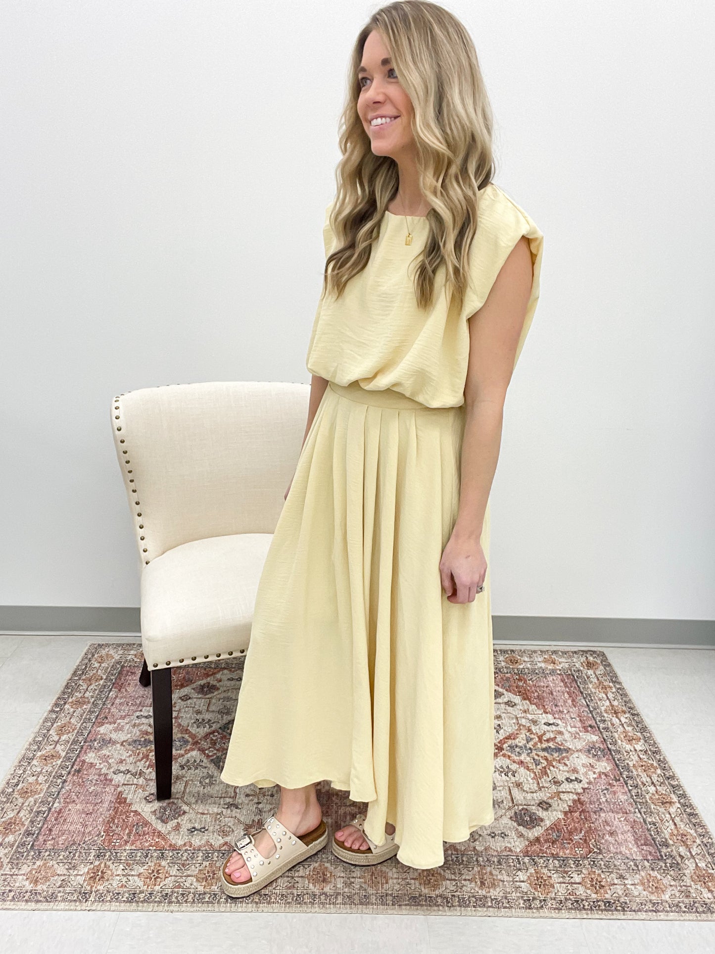 Double Take Sleeveless Top And Pleated Skirt Set Light Yellow