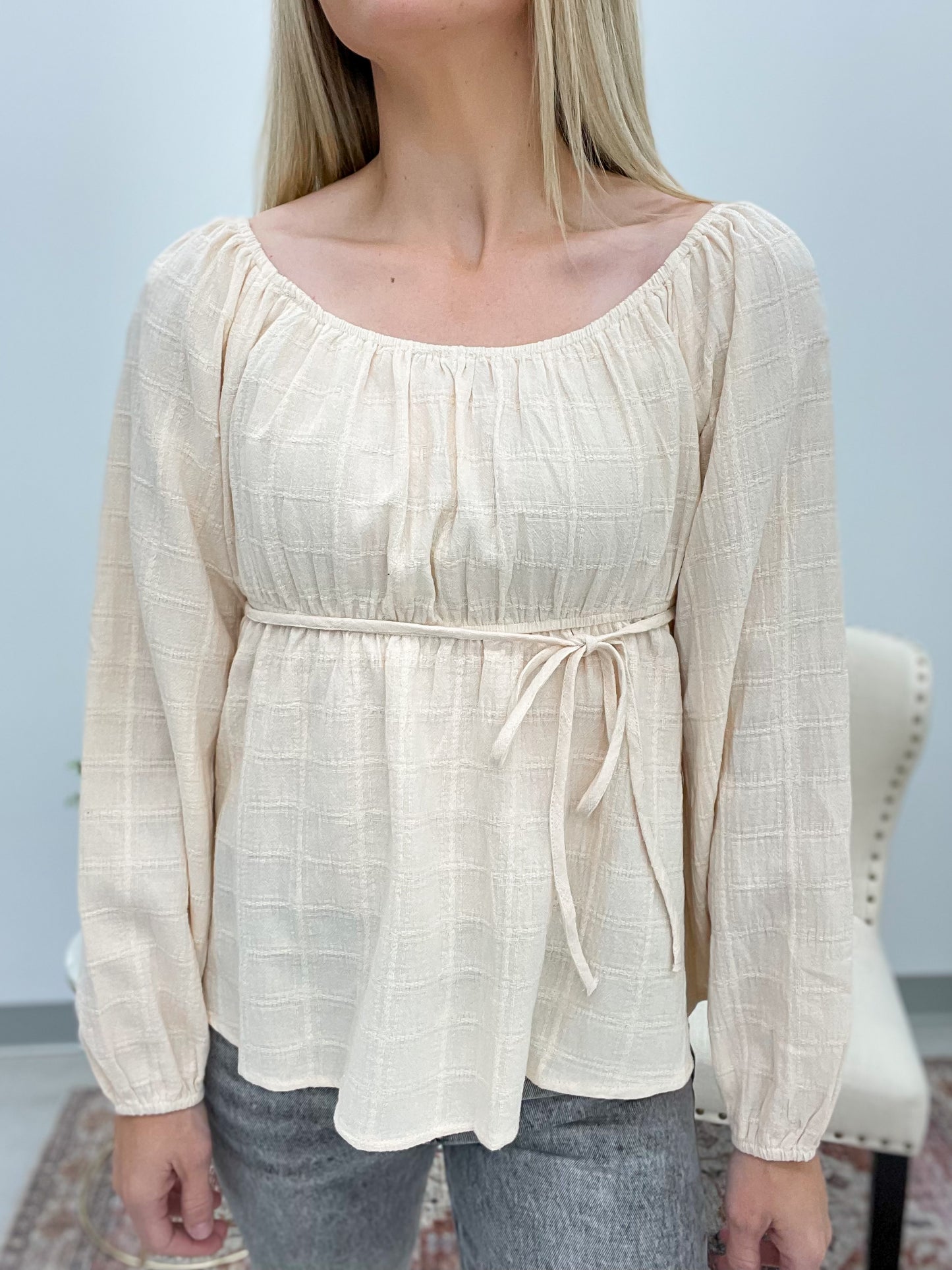 Imagine That Textured Peplum Top Natural Large