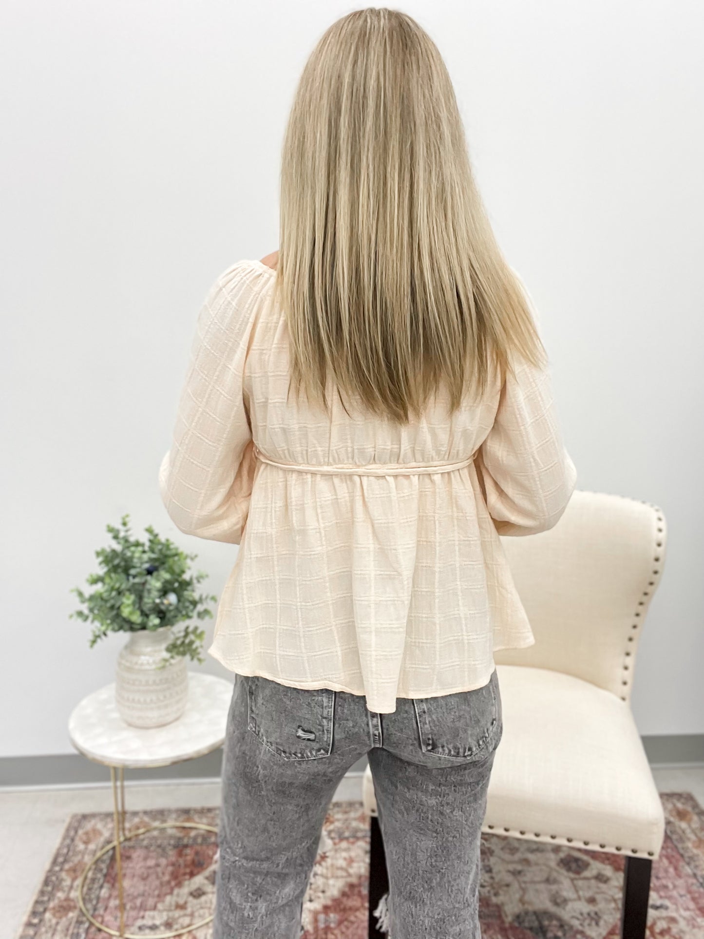 Imagine That Textured Peplum Top Natural Large