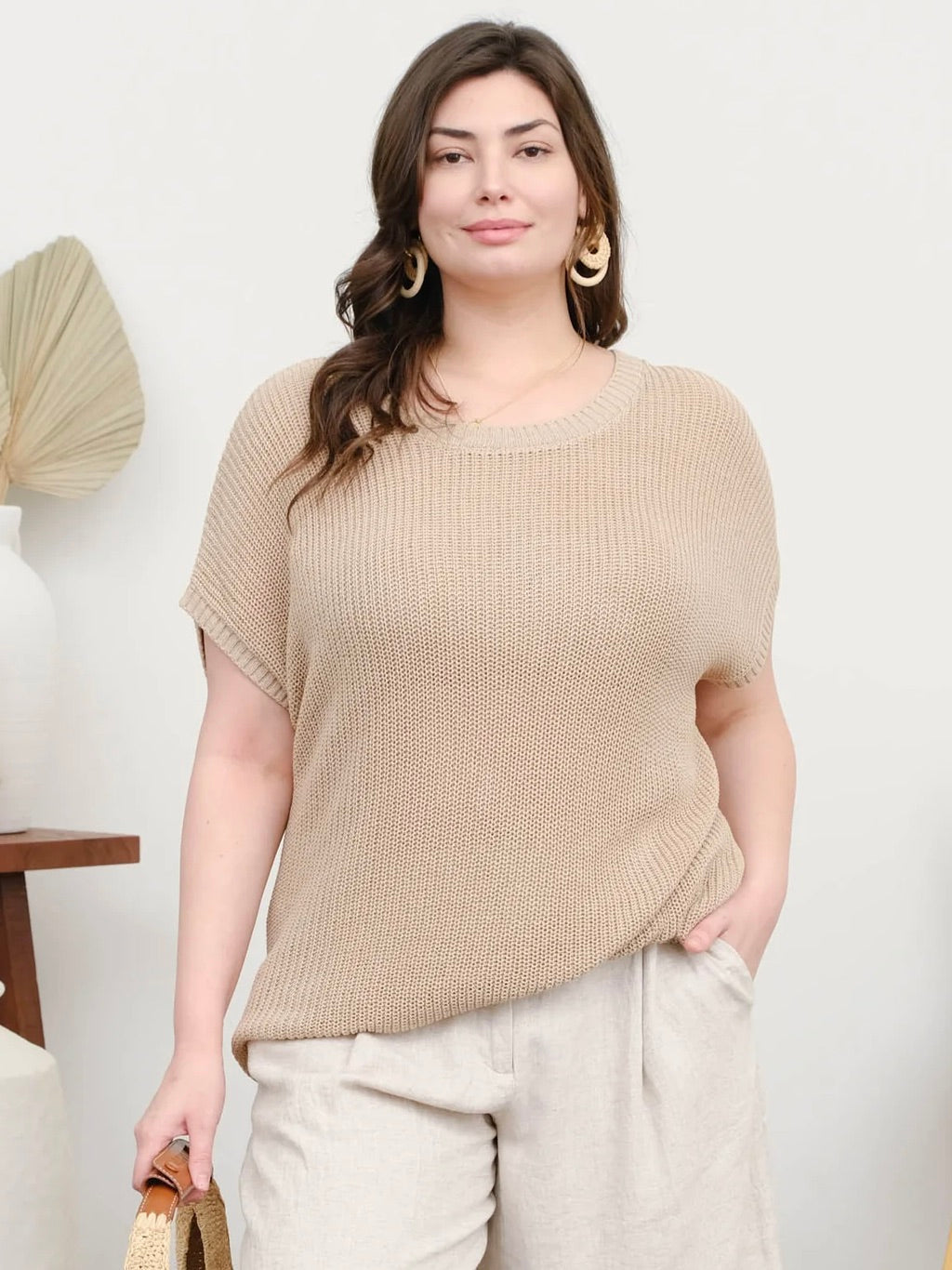 Rise Up Crochet Knit Top Extended Taupe