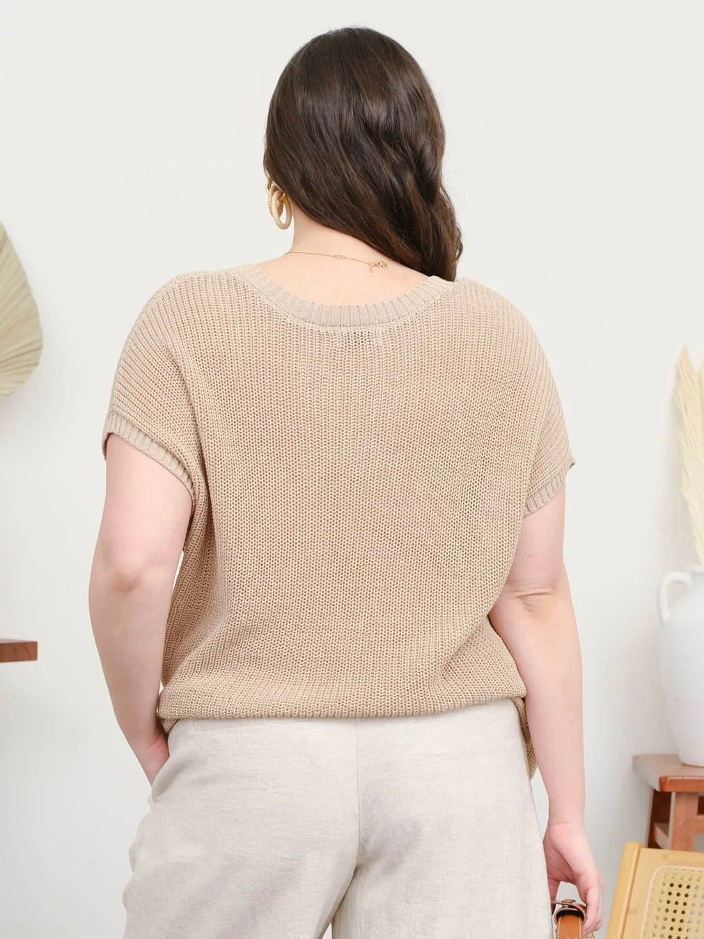 Rise Up Crochet Knit Top Extended Taupe