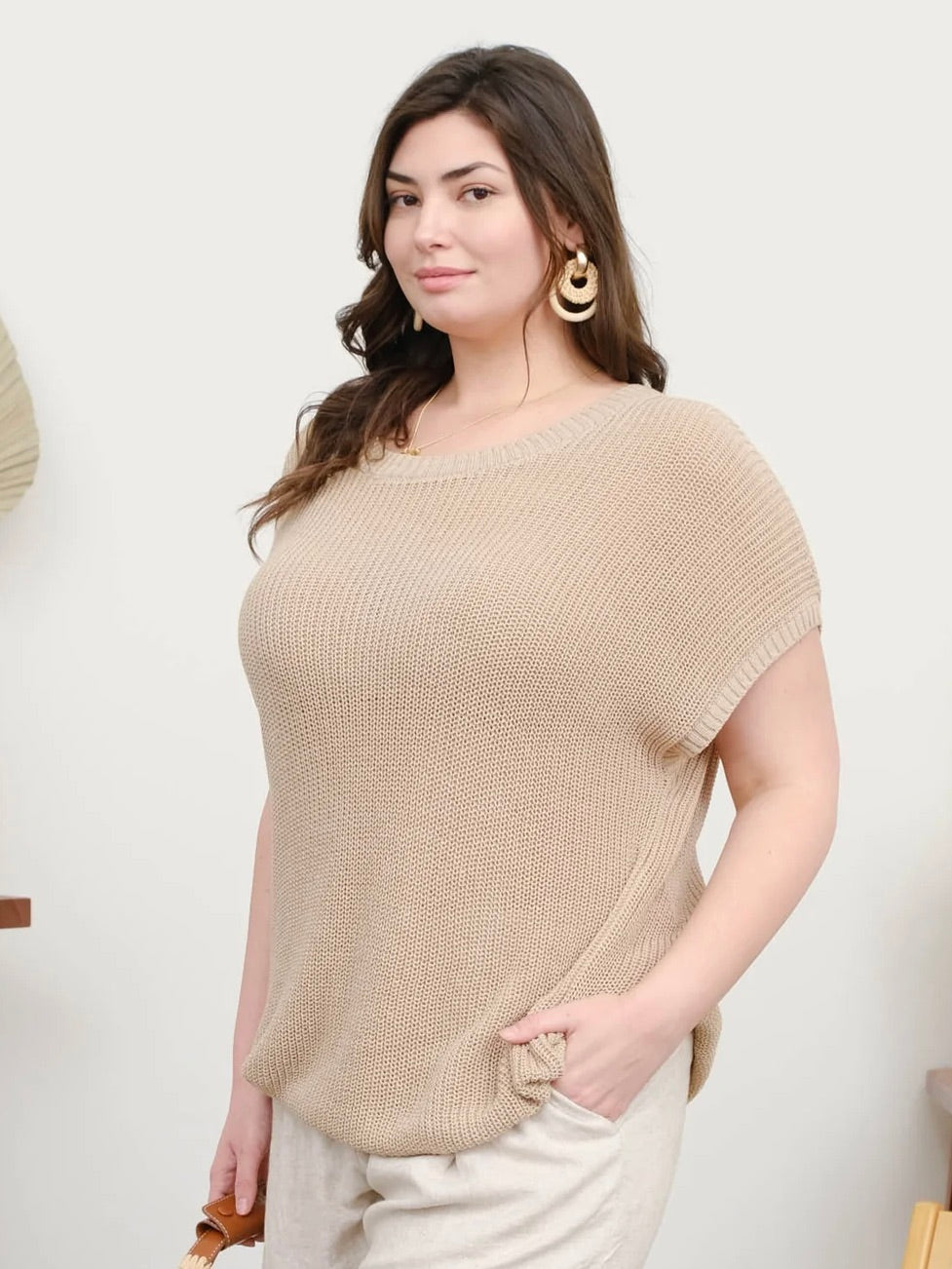 Rise Up Crochet Knit Top Extended Taupe
