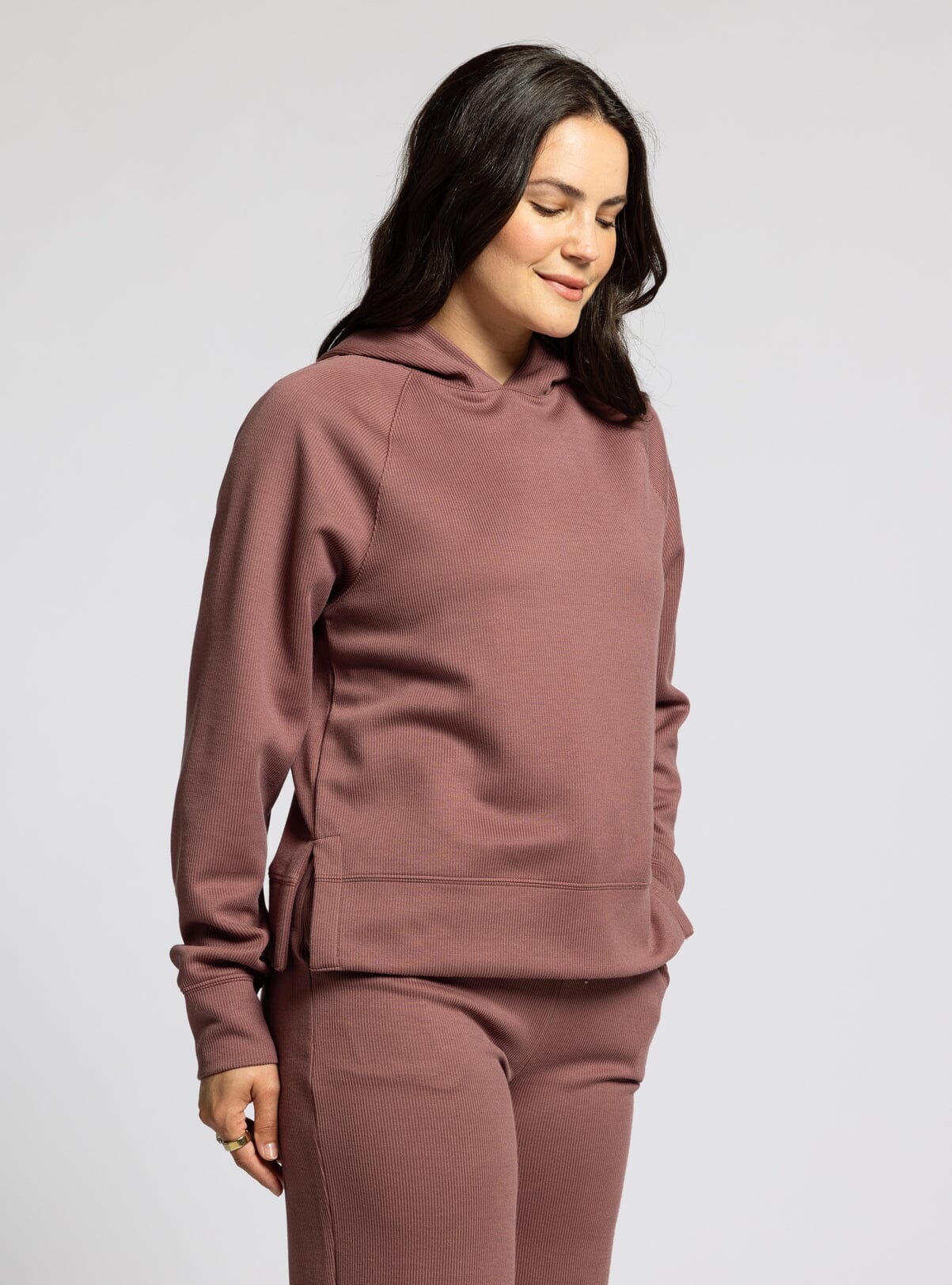 The Carly Ribbed Hoodie Rose Brown