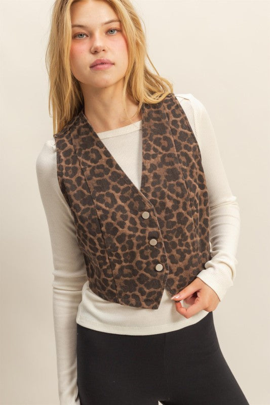 Taking Sides Leopard Print Denim Vest