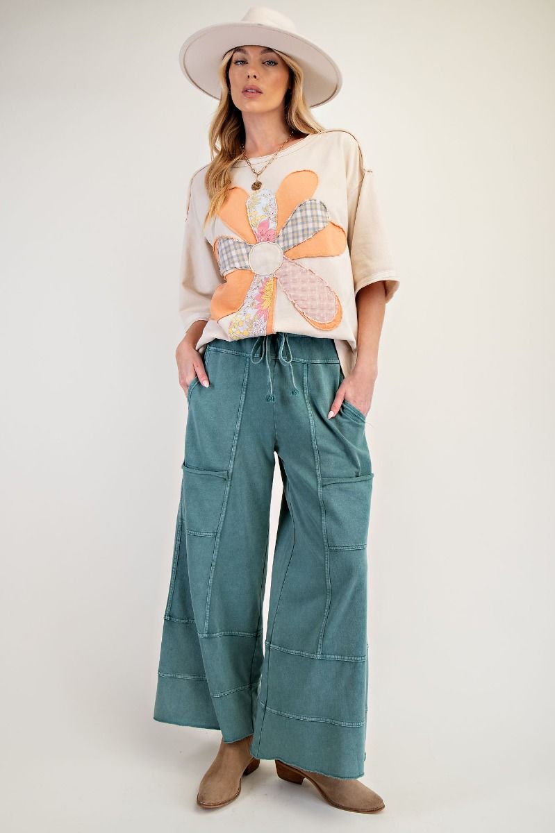 Seams To Me French Terry Wide Leg Pants Teal