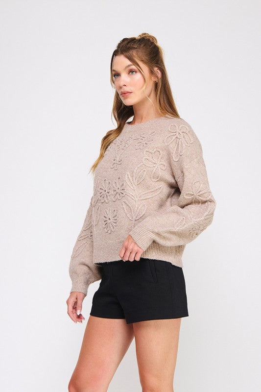 Never Apart Floral Embroidery Sweater Mocha