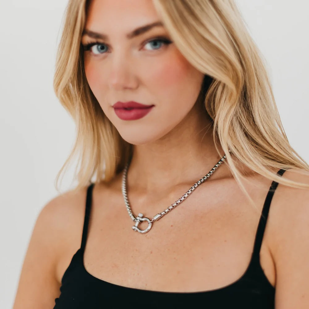 Lucky Me Horseshoe Waterproof Toggle Necklace Silver