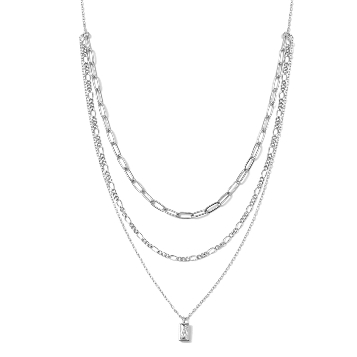 Layered Pendant Necklace Silver