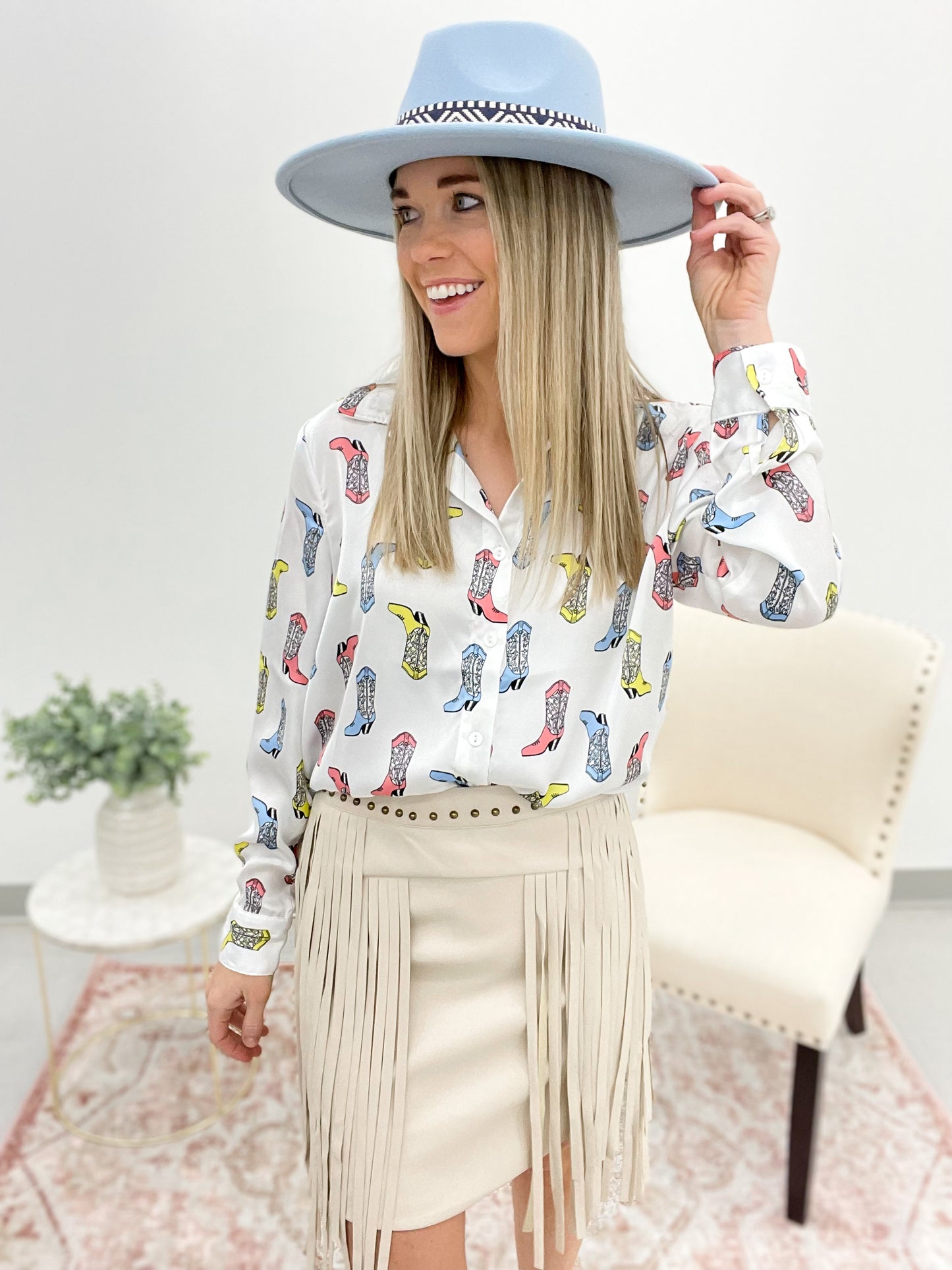 Country Roads Studded Fringe Skirt Sand