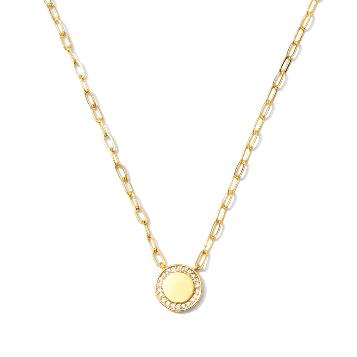 Pave Accented Disc Link Chain Necklace Gold