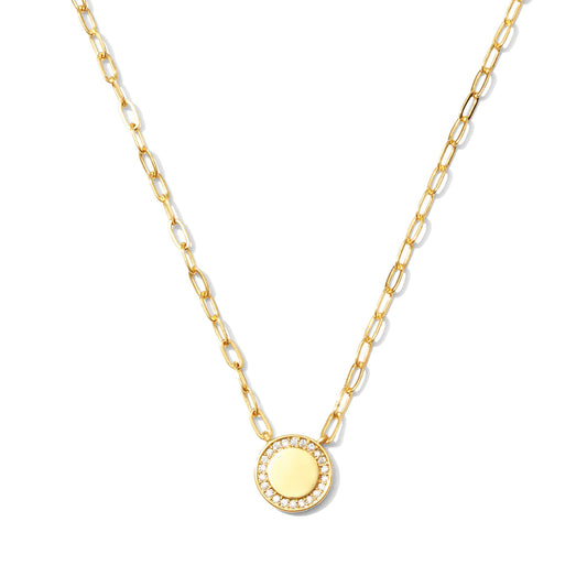 Pave Accented Disc Link Chain Necklace Gold
