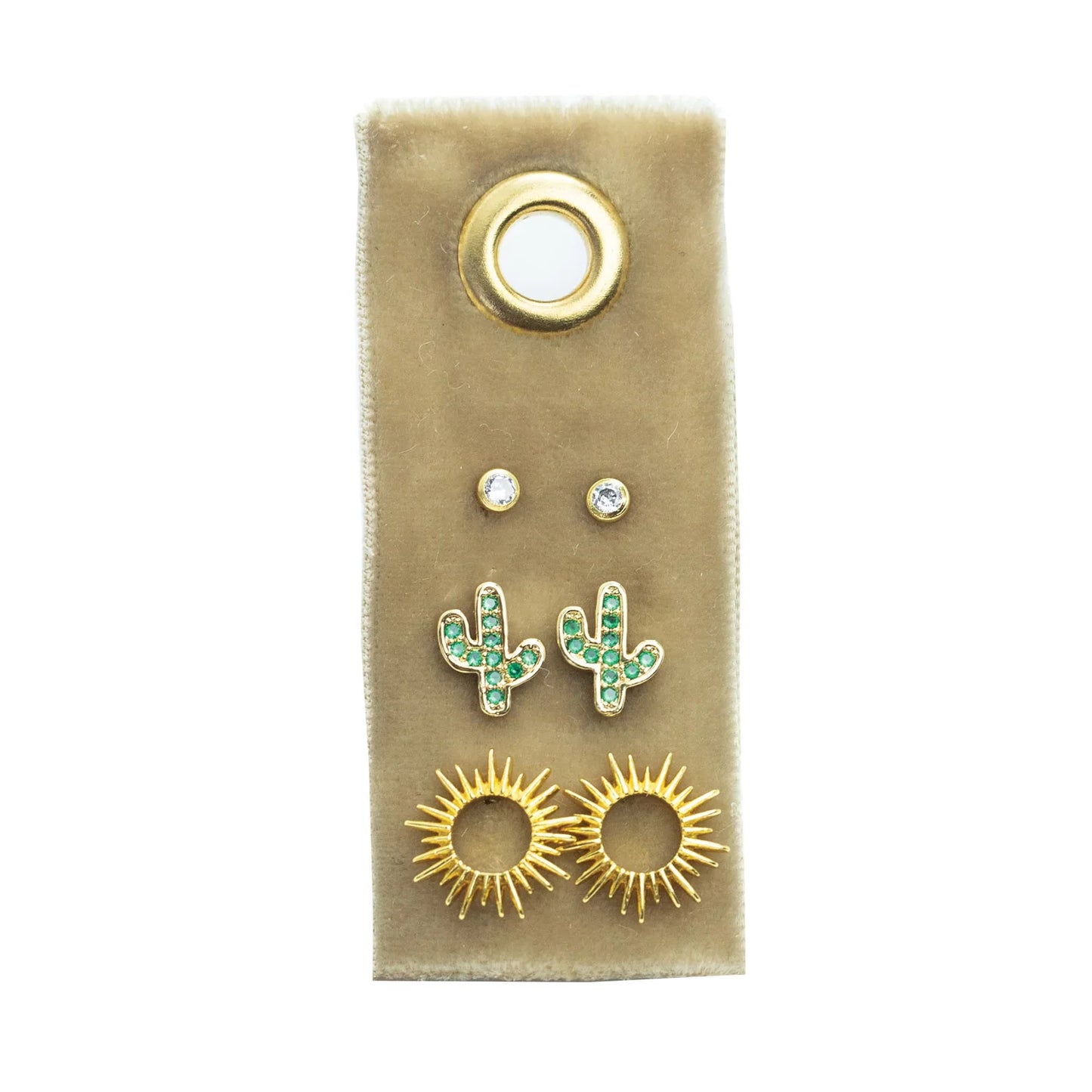 Cactus Velvet Stud Gift Set Gold