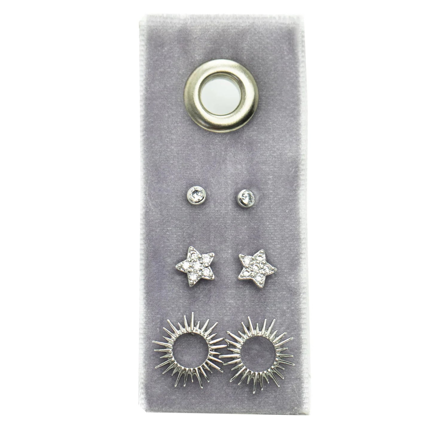 Flower Velvet Stud Gift Set Silver