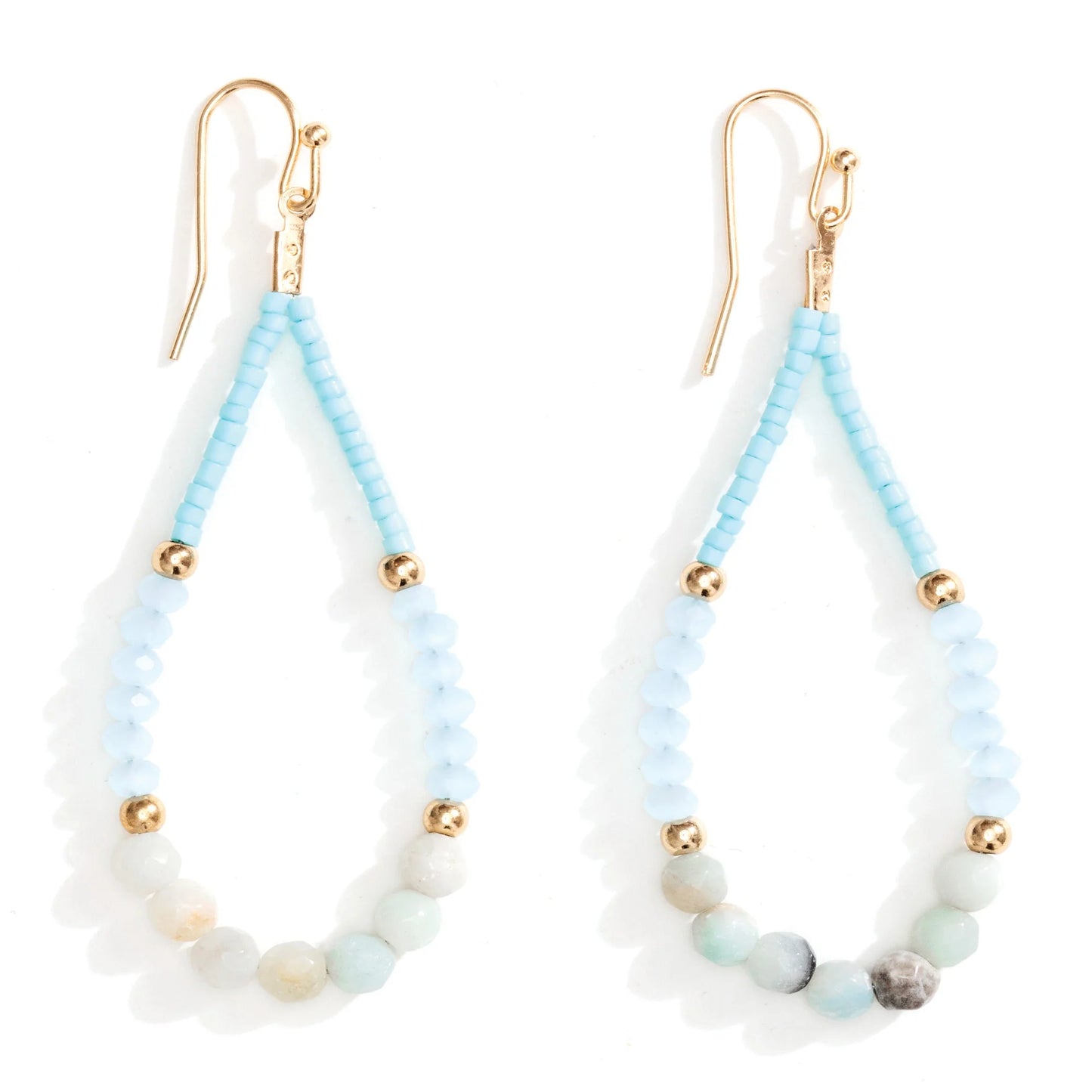 Stone And Bead Teardrop Earrings Aqua