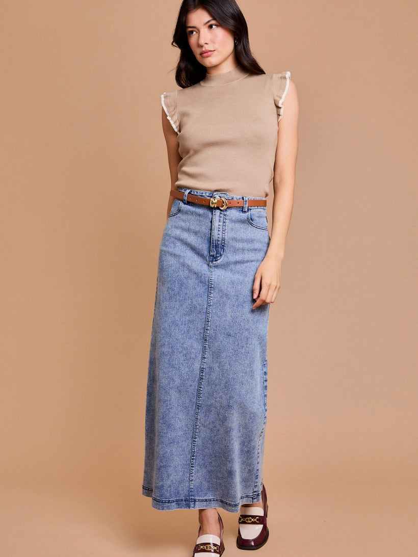 Slay The Day Flare Denim Long Skirt