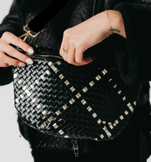 The Westlyn Woven Bum Bag Gold Metallic Diamond Black