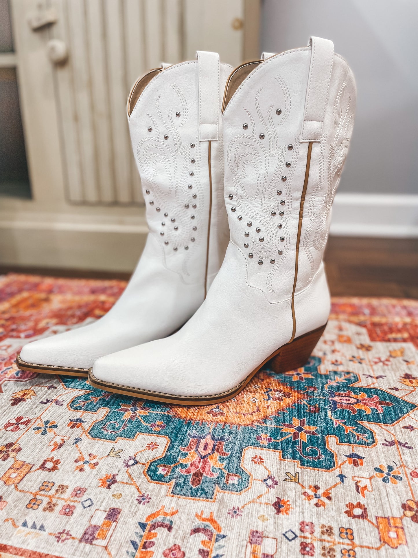 The Lainey Stud Detail Western Boots White