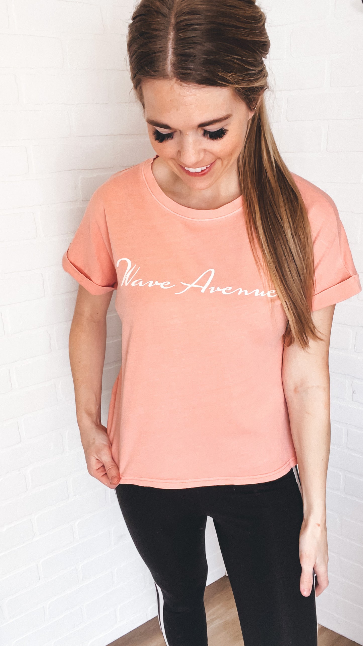 Wave Avenue Washed Long Crop Tee Light Pink