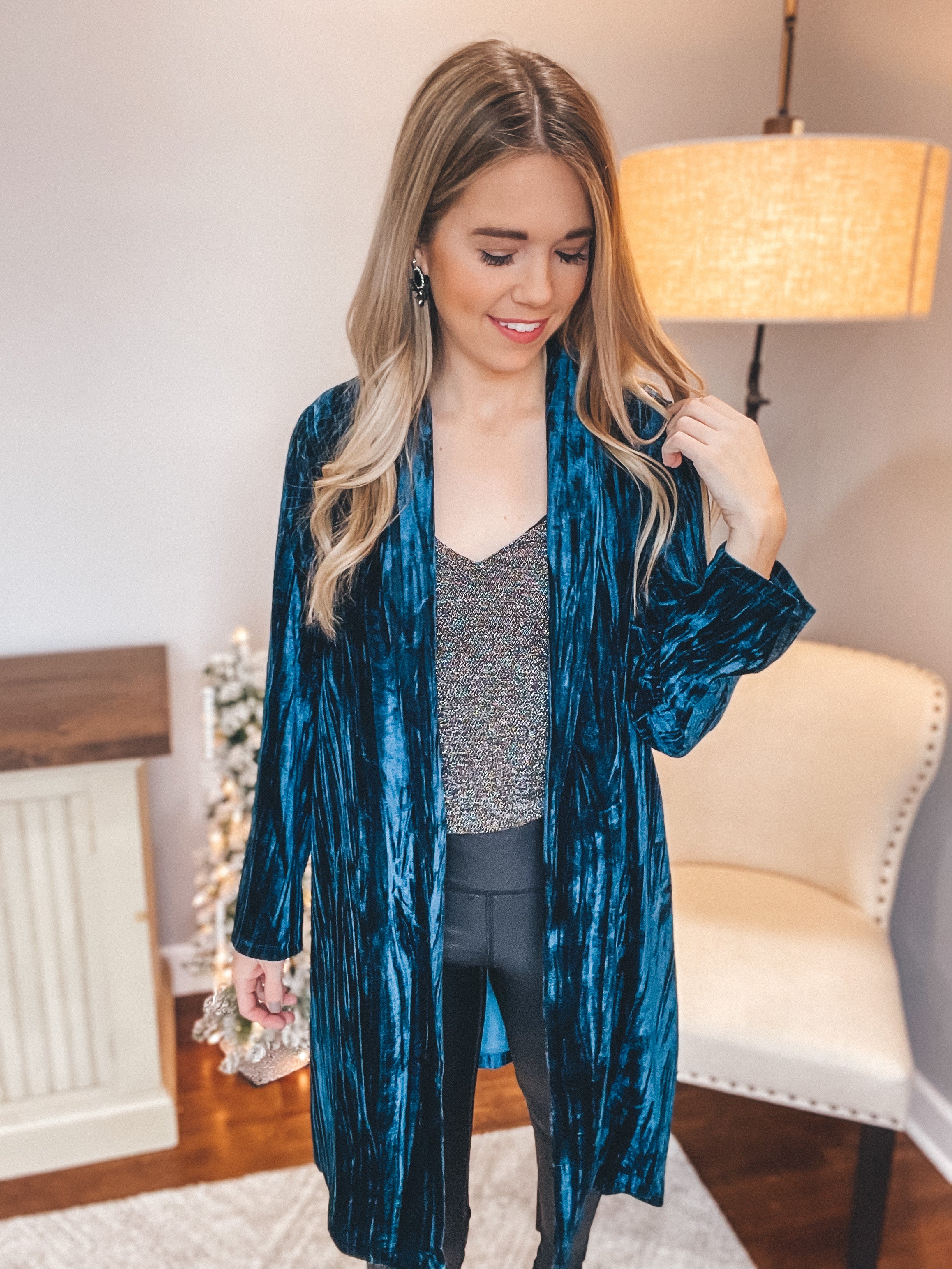 Decked Out Velvet Cardigan Blue