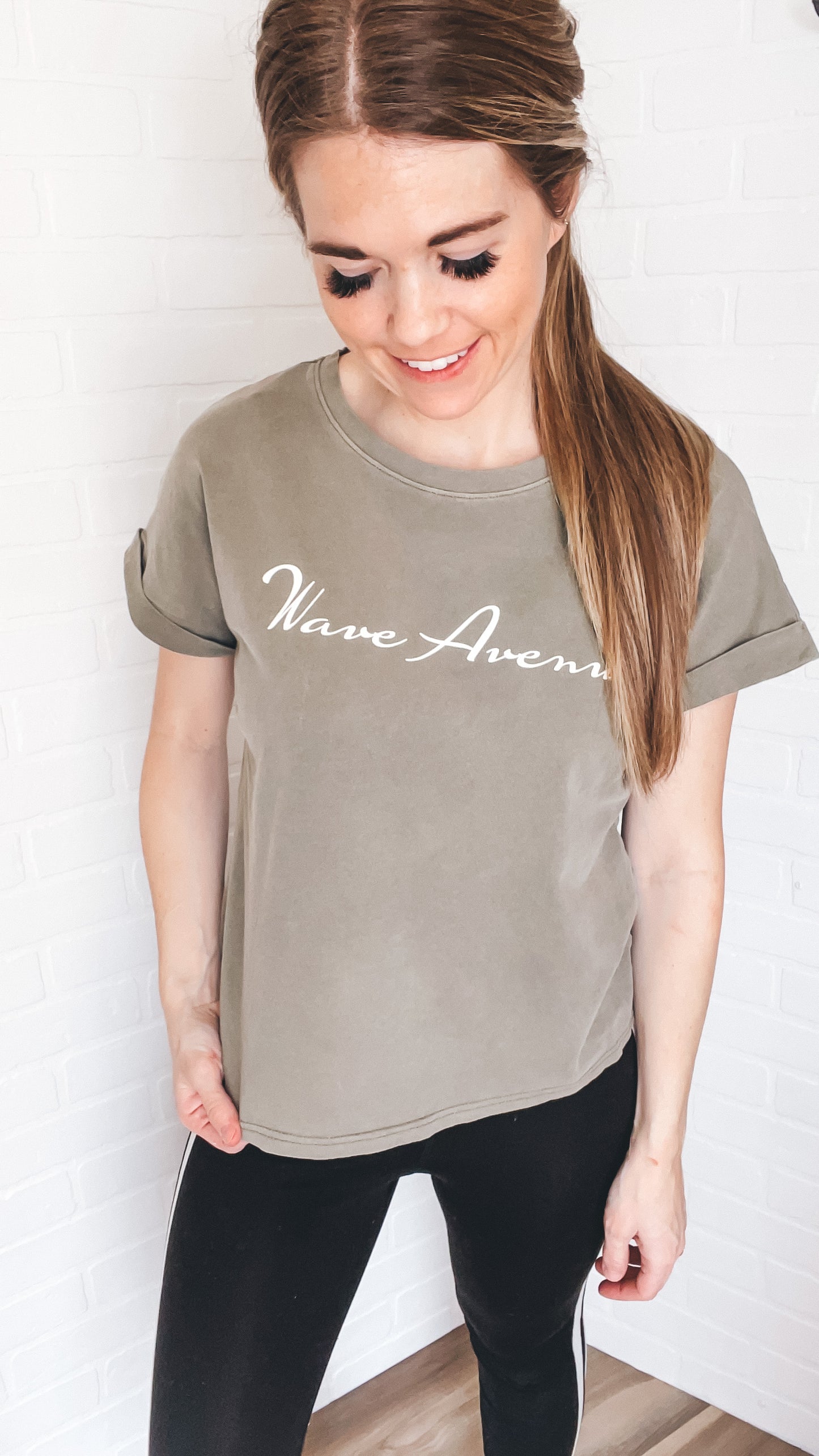 Wave Avenue Washed Long Crop Tee Olive