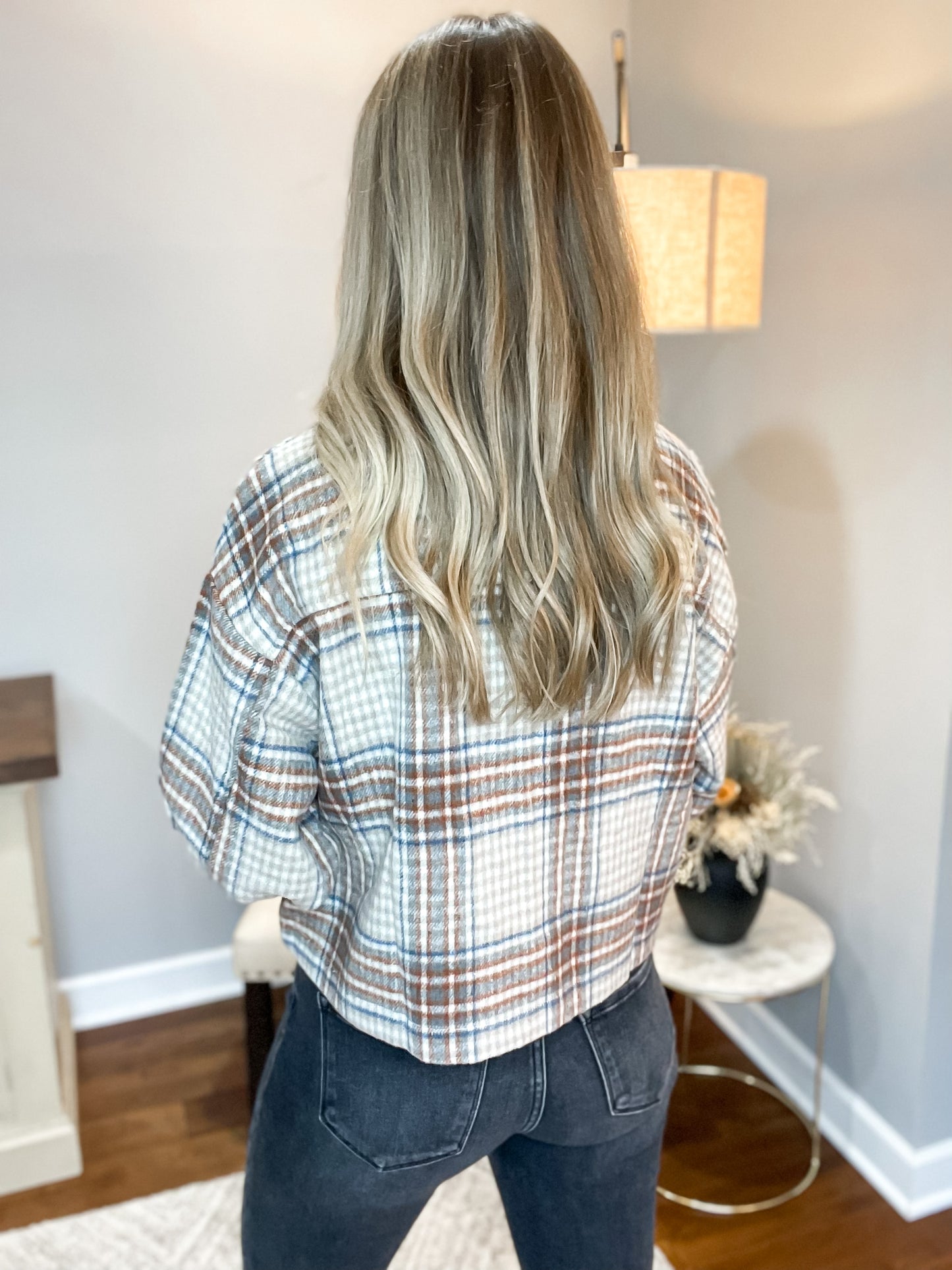 Nothing More Crop Plaid Jacket Large