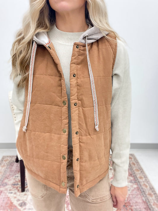 Miles Ahead Hooded Puffer Vest Rust