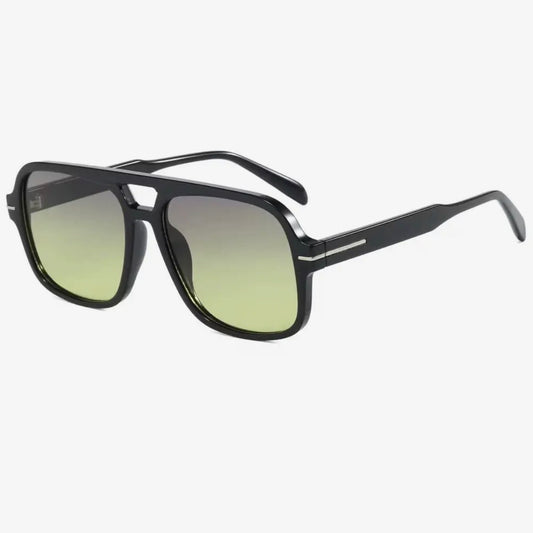 The Natalie Aviator Sunglasses Black/Green Lens