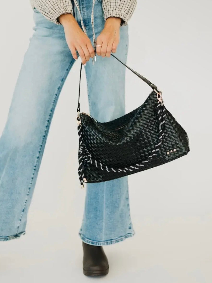 The Nikki Woven Slouchy Shoulder Bag Black