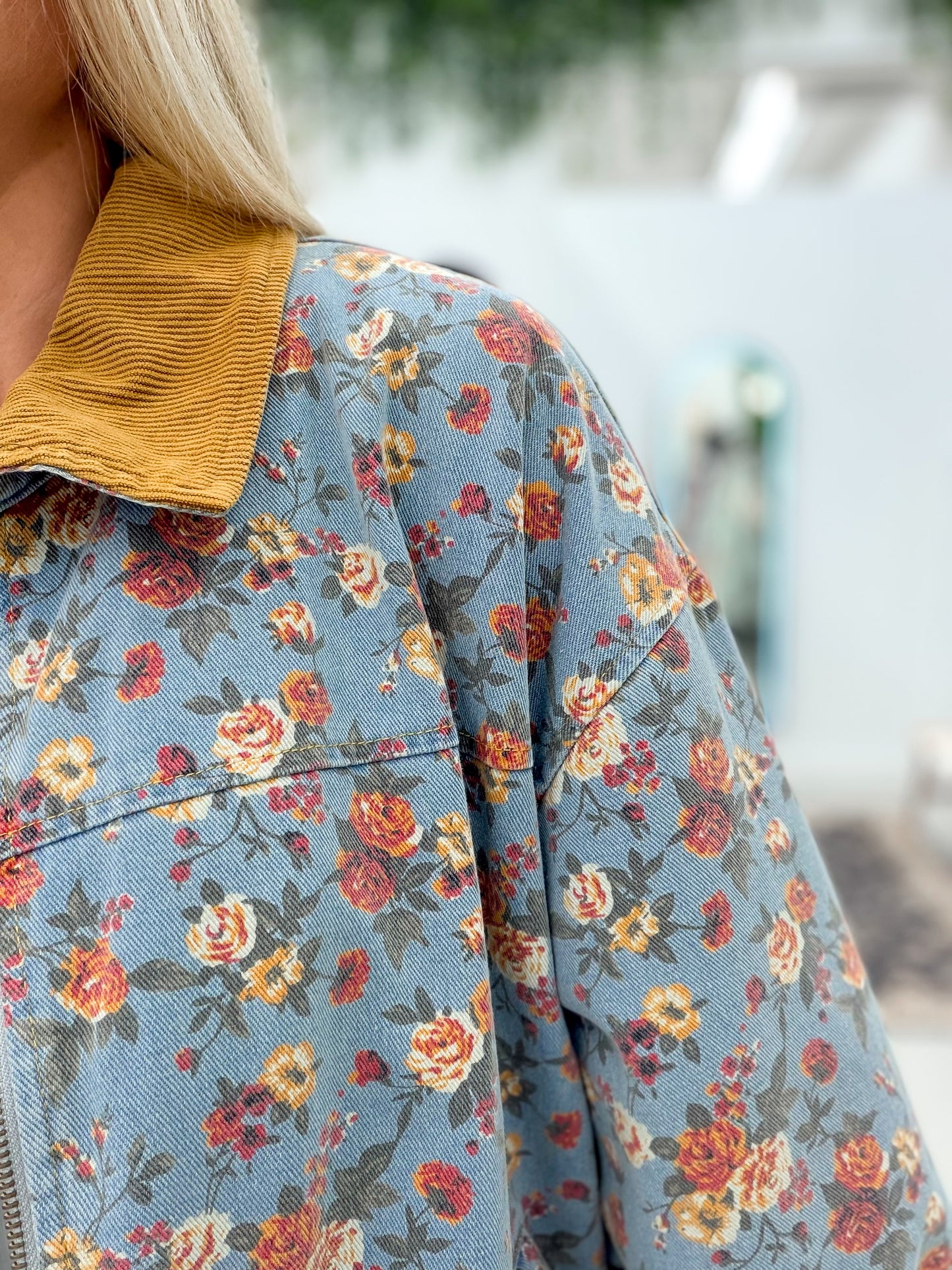 Out Here Floral Detail Denim Jacket