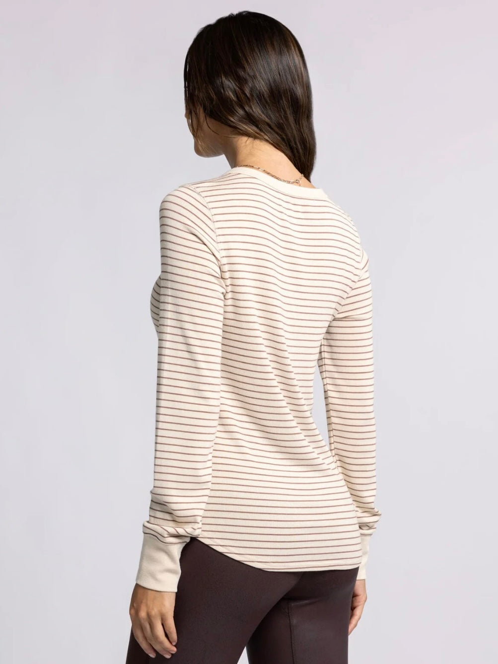 The Stacy Ribbed Top Clove Stripe Large