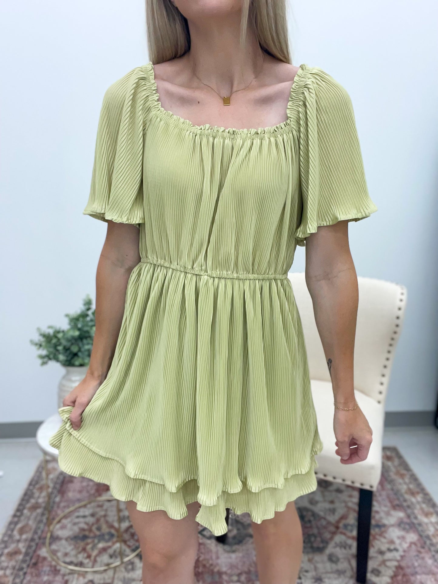 Summer Dream Tiered Plisse Dress Lime Medium