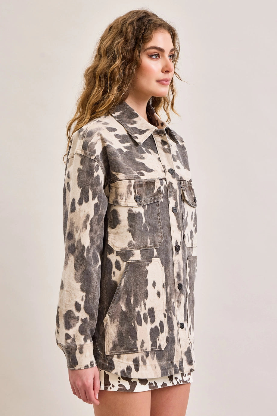 Hidden Cow Print Oversized Jacket