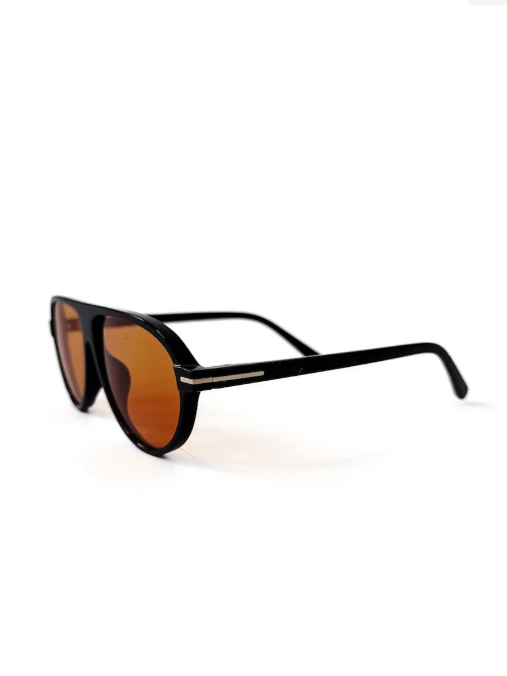 Retro Oval Flat Aviator Sunglasses Black/Amber