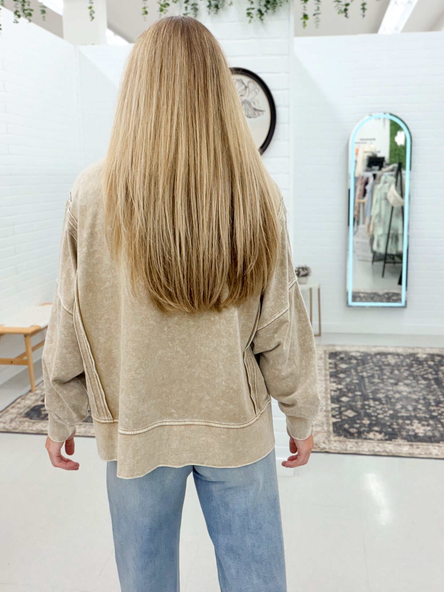 Her Brag Washed Long Sleeve Knit Top Tan
