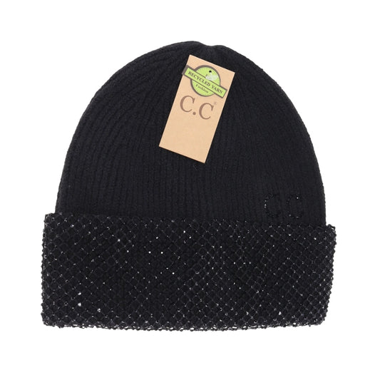 C.C Rhinestone Net Cuff Beanie - 3 Colors