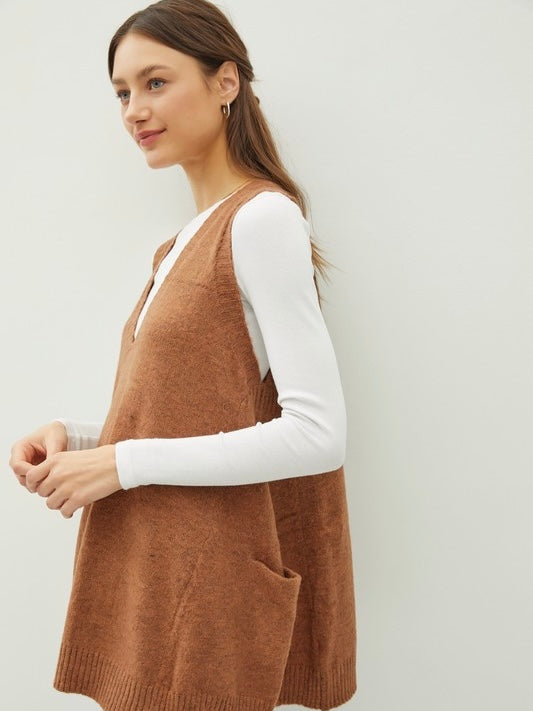 Casually Chic Oversized Long Sweater Vest Rust