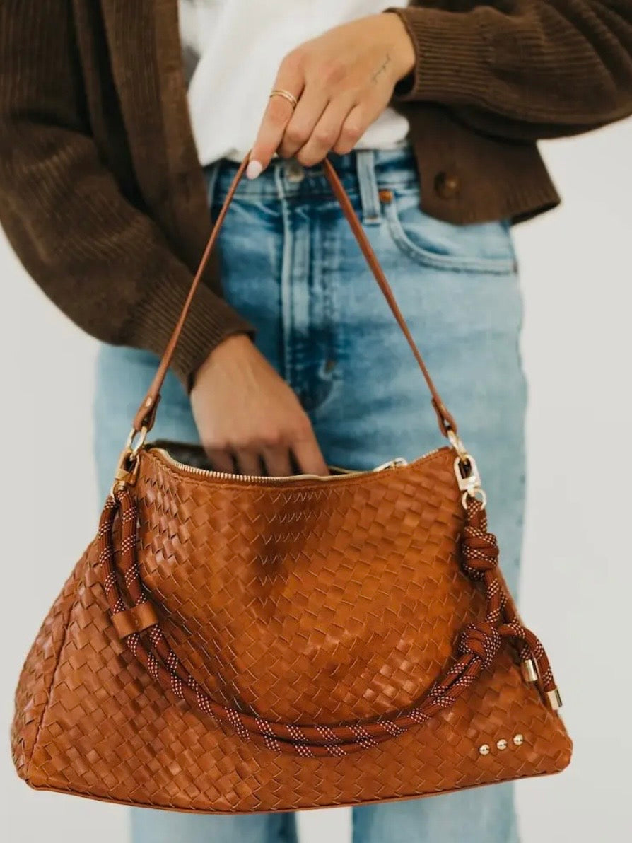 The Nikki Woven Slouchy Shoulder Bag Brown