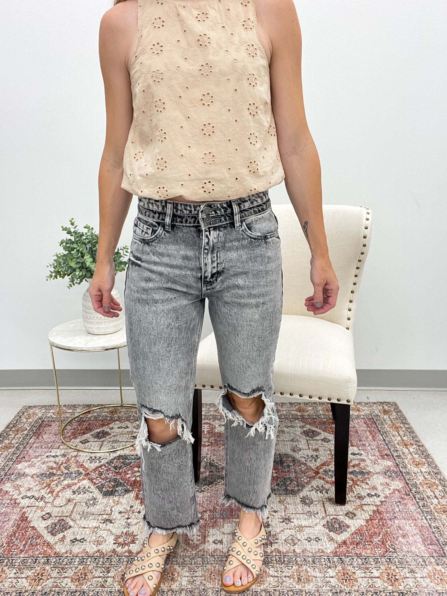 The Beverly High Rise Straight Crop Denim Gray Wash