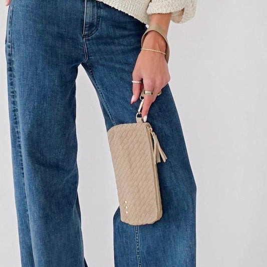 The Emma Suede Woven Clutch Wristlet - Four Colors