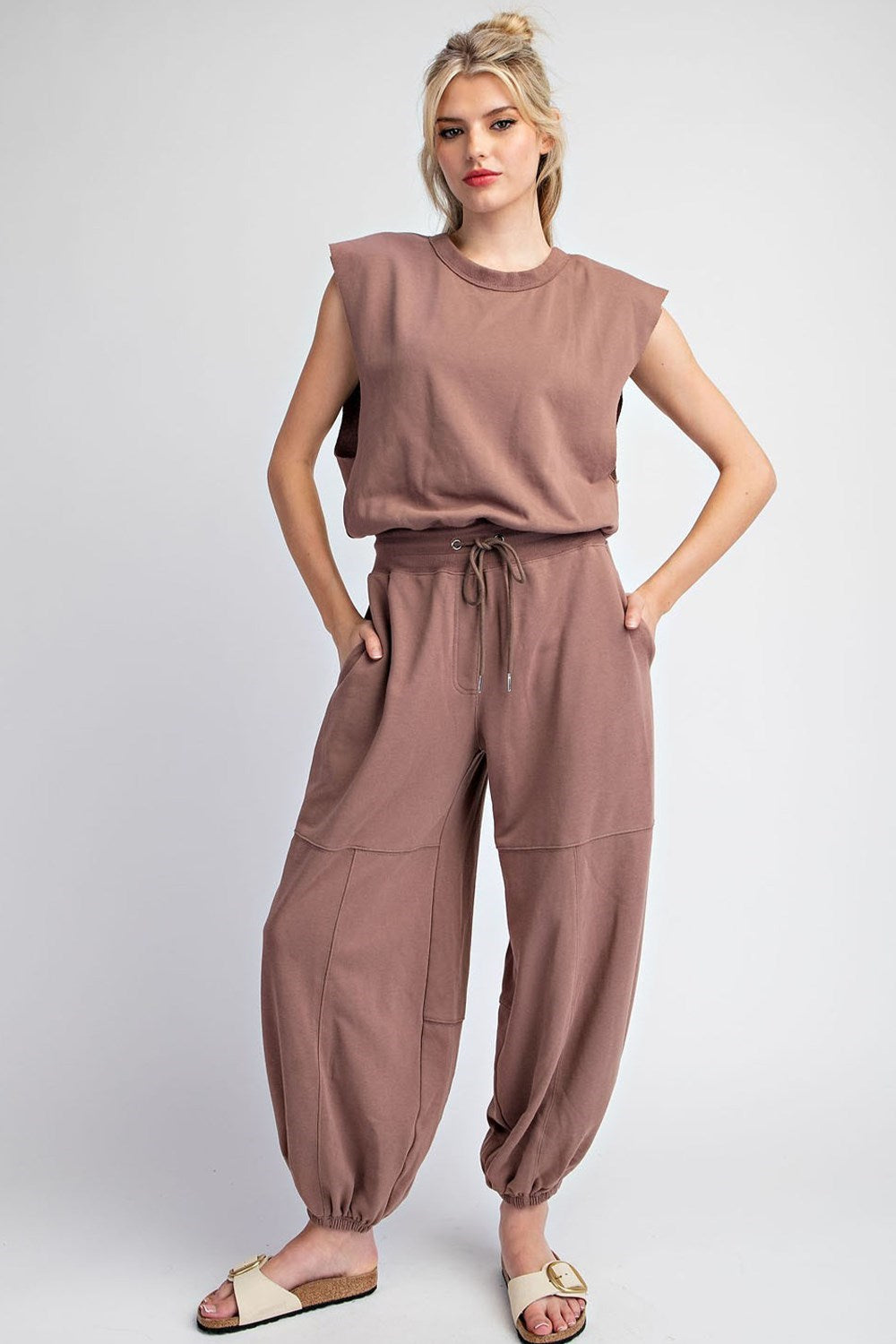 A Team Athleisure French Terry Jogger Jumpsuit Brown