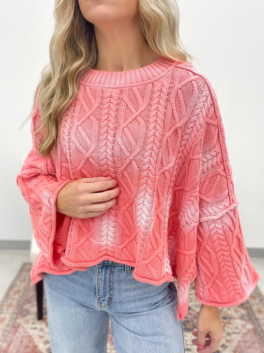 Pink Ombre Cropped Flowy Sweater