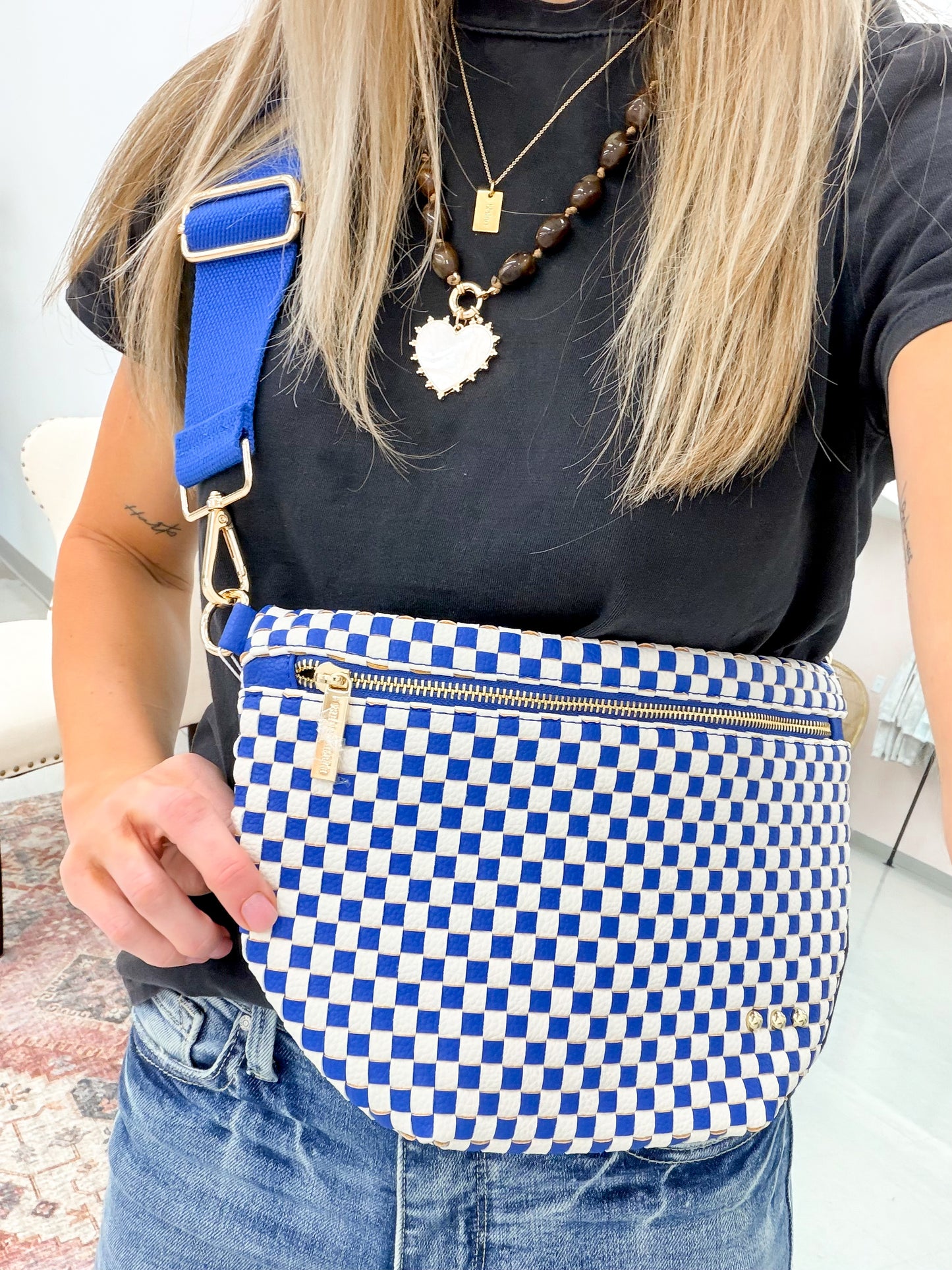 The Westlyn Woven Bum Bag Checkered Royal Blue