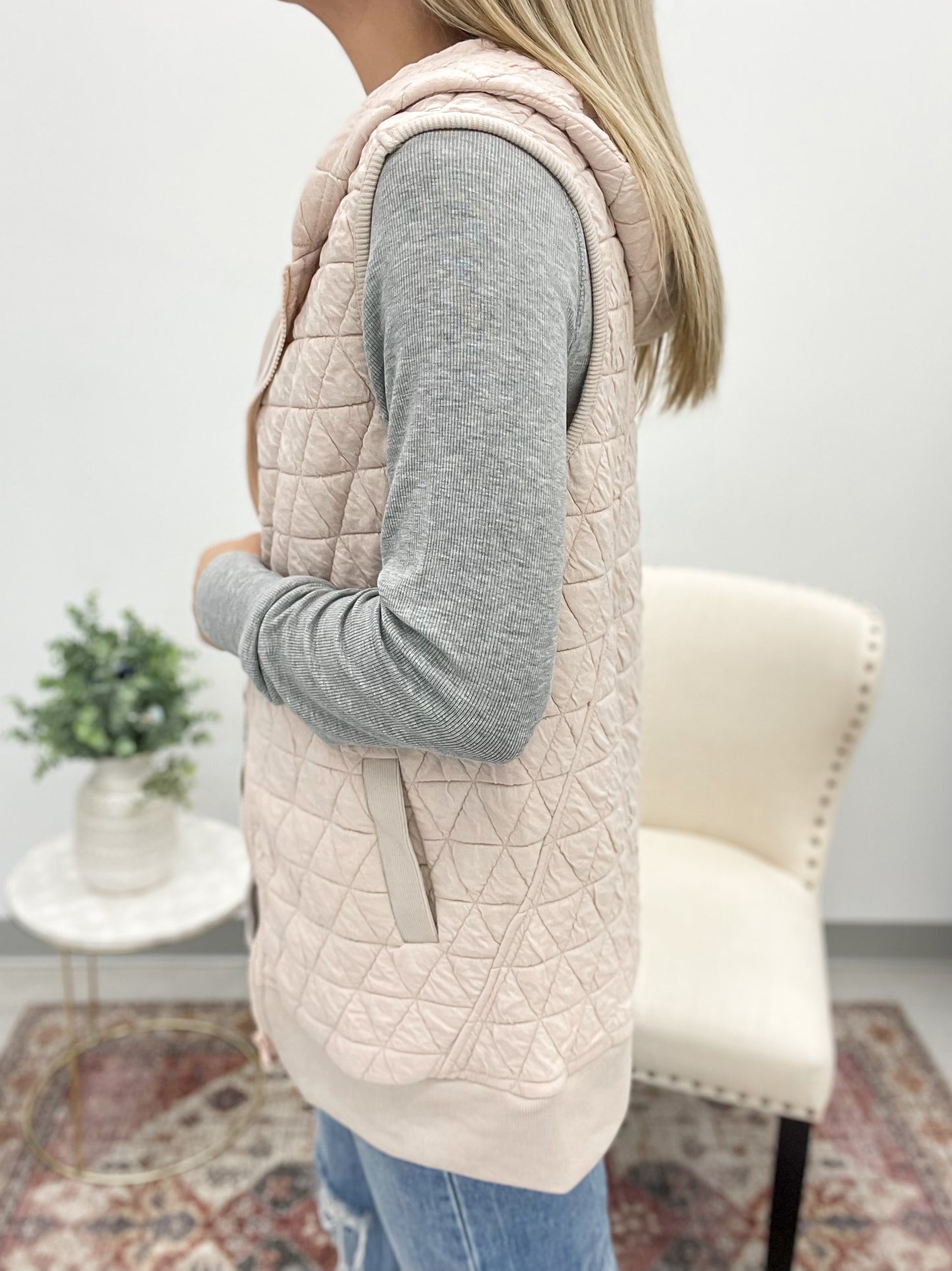 Looking For You Quilted Vest Ivory Blush