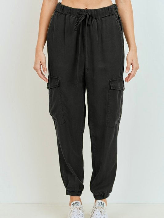 On Her Own Tencel Cargo Joggers Black Extended