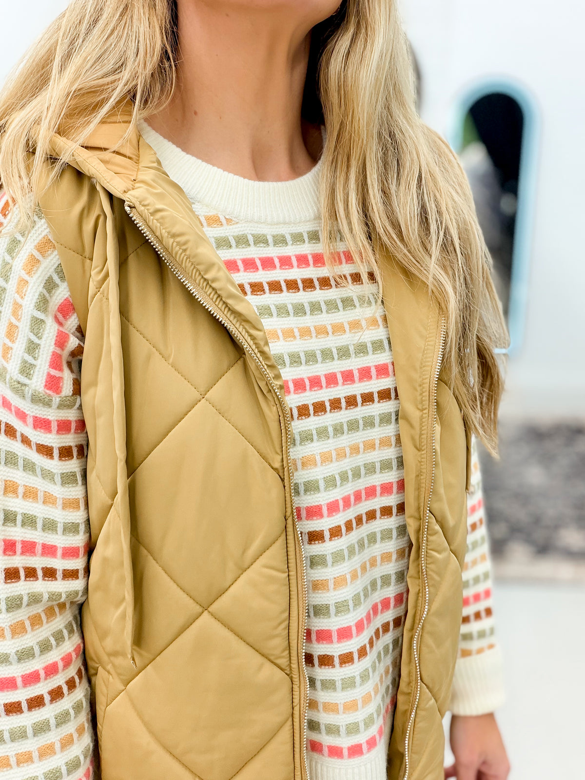 Bundle Up Quilted Puffer Long Hooded Vest Camel