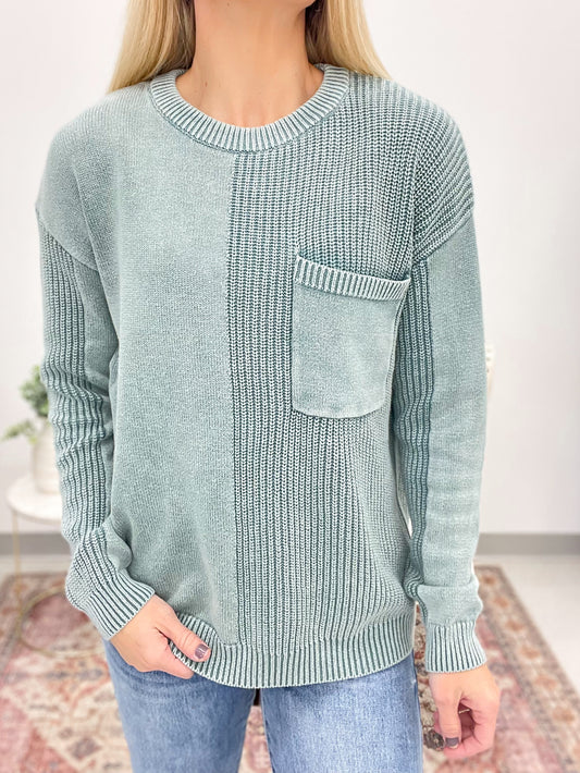 Flip Side Textured Knit Sweater Mint Blue