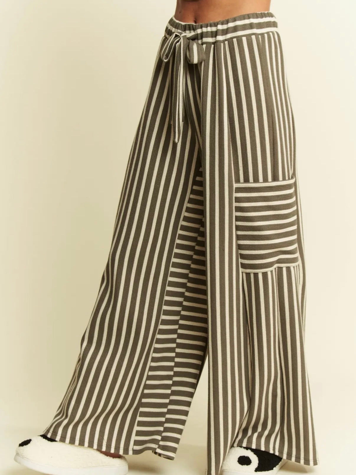 One Day Striped Wide Leg Pants Olive S-3X